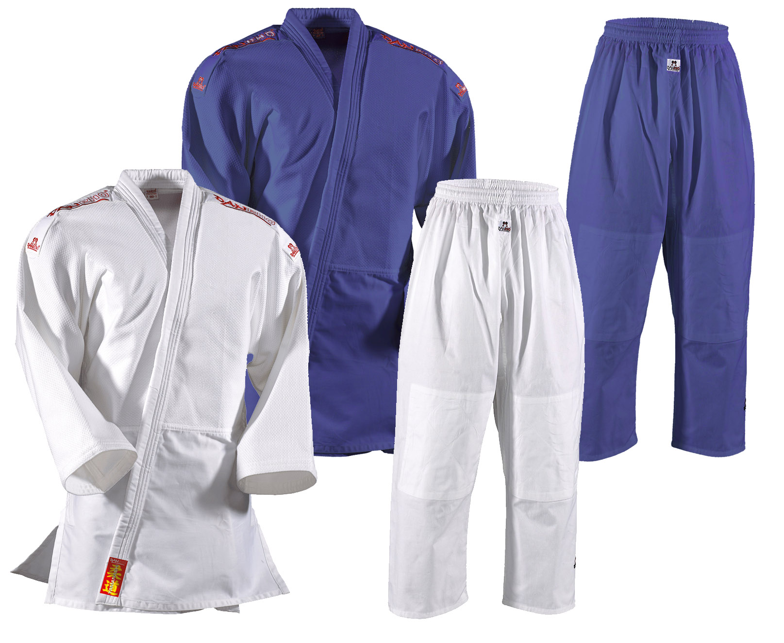 DANRHO Judo-Gi Yamanashi avec rayures aux épaules bleu ou blanc